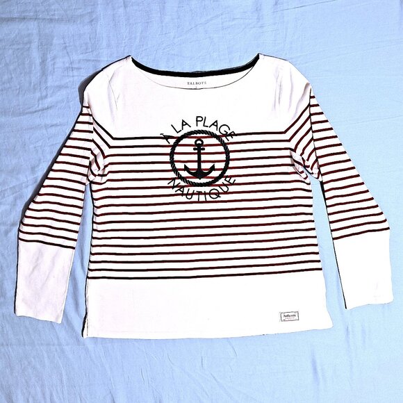 Authentic Talbots Tee - À La Plage - Talbots White and Red Striped Long Sleeve - Picture 1 of 7
